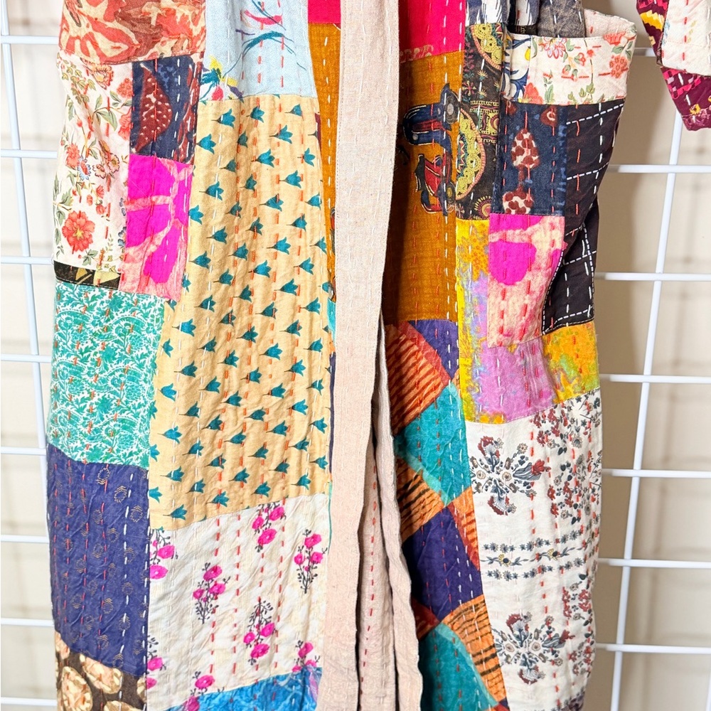 Source Unknown Multicolor Patchwork Robe With Belt - image 5